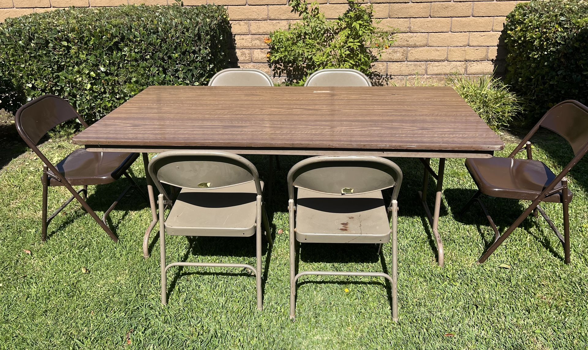 6ft Metal Table And 6 Metal Chairs
