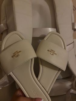 Chalk/gold coach sandals
