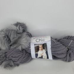 Red Heart Boutique Chic Shadow Gray Scarf Yarn w/ Pom Poms Polyester Blend 