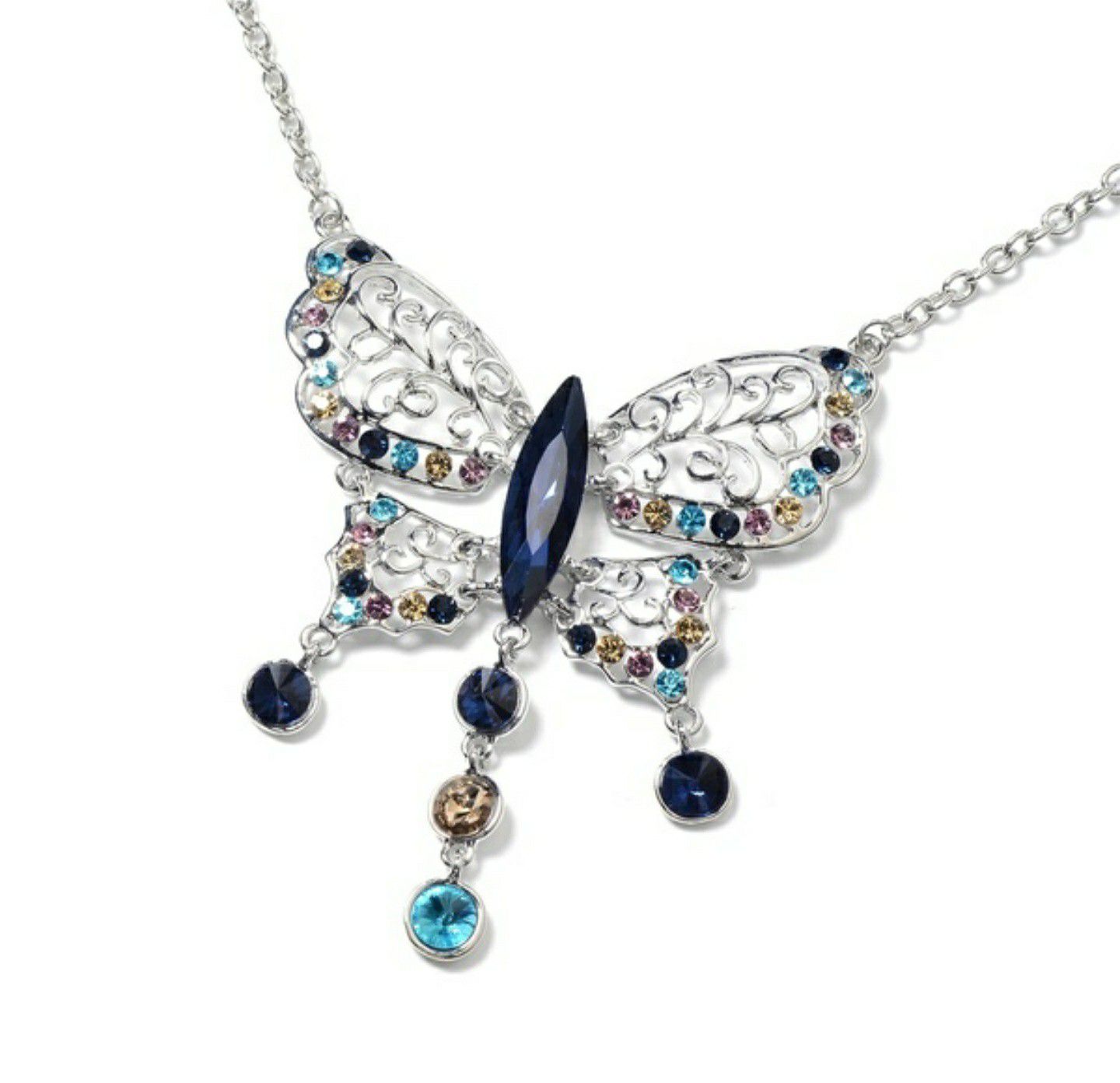 (Shipped Only) Blue Sapphire Multi Gemstone Butterfly Necklace