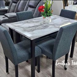 5-Pc Dining Table Set Wool Upholstered Chairs 