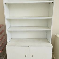 White Tall  3 Shelf Bookshelf with Cabinet