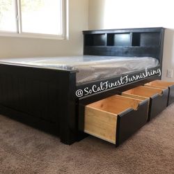 New Black Full Bed With Storage And Mattress