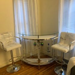 Stylish Bar Table Set – Includes Wine Storage & 2 White Stools!