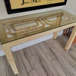 Vintage Hollywood Regency Henredon Faux Goat Skin Lacquer Console Table