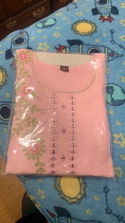 Pink Embroidered Kurti with Mirror Work