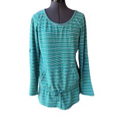 Women’s Striped Top Royal Robbins Green Scoop-Neck Drawstring Waist  Size M