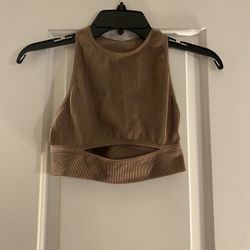 Light Brown Tank Top With Midriff Slit