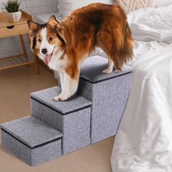 Dog Stairs For Small Dogs 16.1 H Dog Steps For High Beds 3 Steps Foldable Stairs With Storage For Couch Sofa And Chair Non Slip Balanced Dog Indoor St