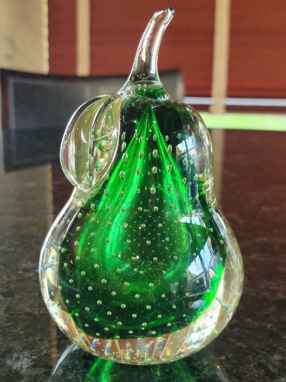 Vintage blown glass pear paperweight