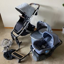 Uppababy Cruz V2 Stroller With Car Seat And Bassinet And Piggyback Board