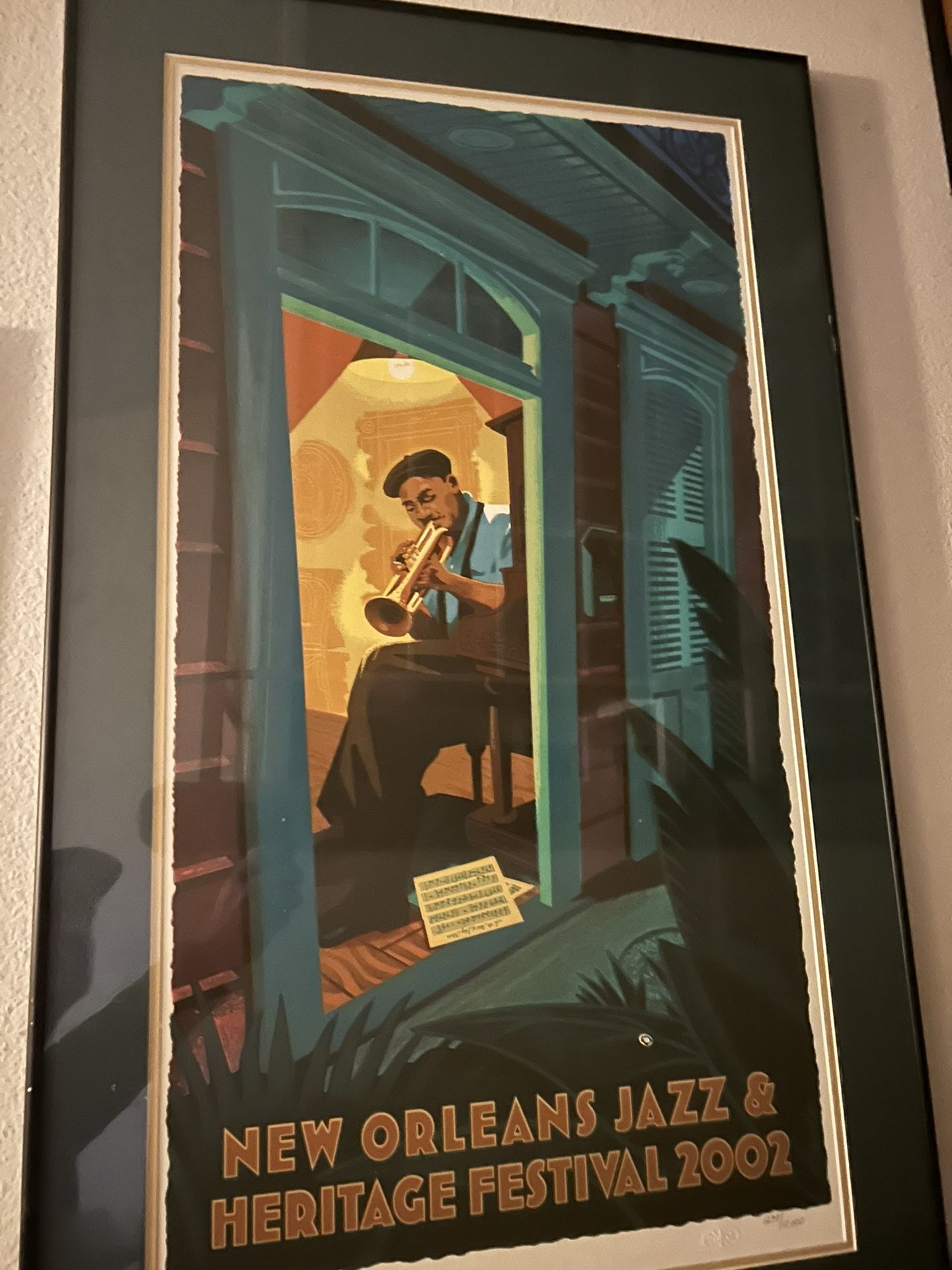 2002 Framed New Orleans jazz fest Poster Wynton Marsalis