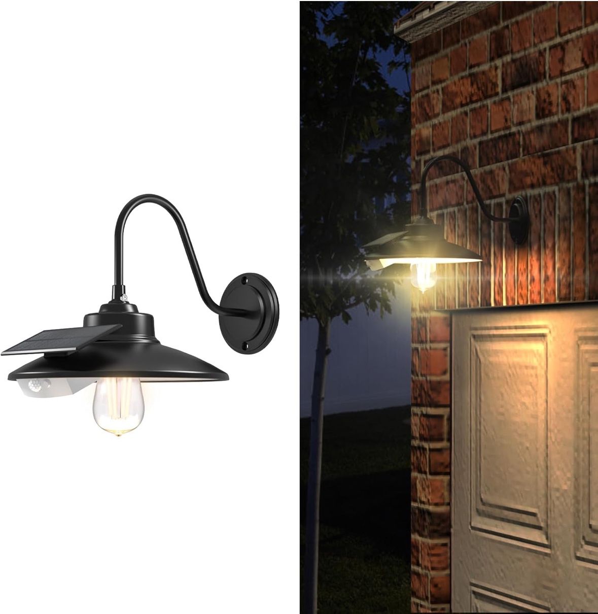 Solar Barn Light with 3 Lighting Modes, Solar Wall Lights Outdoor Motion Sensor Waterproof Rustic Vintage Gooseneck Solar Shed Light for Barn, Wall, F