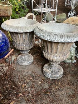 Set of concrete Vintage garden planter urns