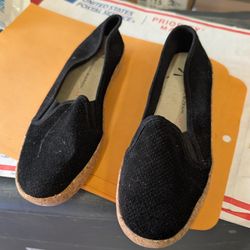 Isaac Mizrahi Live Rosie Black Perforated Suede Slip On Cork Sneakers Womens 7