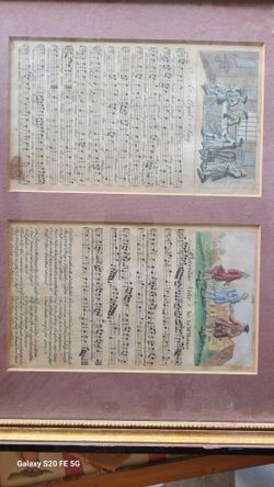 Antique Framed Sheet Music Prints Pair