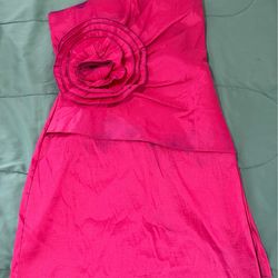 Fuchsia Strapless Cocktail Dress with Floral Rosette