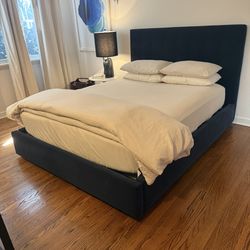 Queen Bed Frame (and Mattress) on Blue by Room&Board “Wyatt” with storage drawer