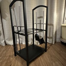 Two Tier Fireplace Wood Holder W/Tools