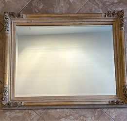 Large Ornate Gold Framed Beveled Wall Mirror