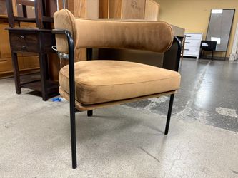 Brown Velvet Modern Barrel Accent Chair