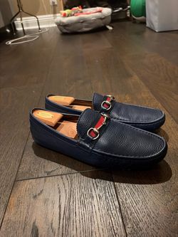 Authentic Gucci Horsebit Web Driver Loafers (Navy Blue)