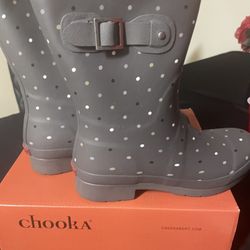 Chooka Grey With Dots Rain boots