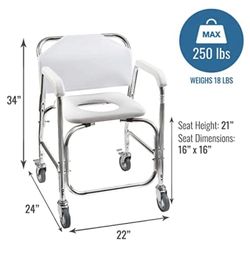 DMI Rolling Shower Chair Commode Transport Chair Rolling Bathroom Wheelchair for Handicap Elderly Injured or Disabled 250 lb. Weight Capacity W for Sale in West Palm Beach FL OfferUp