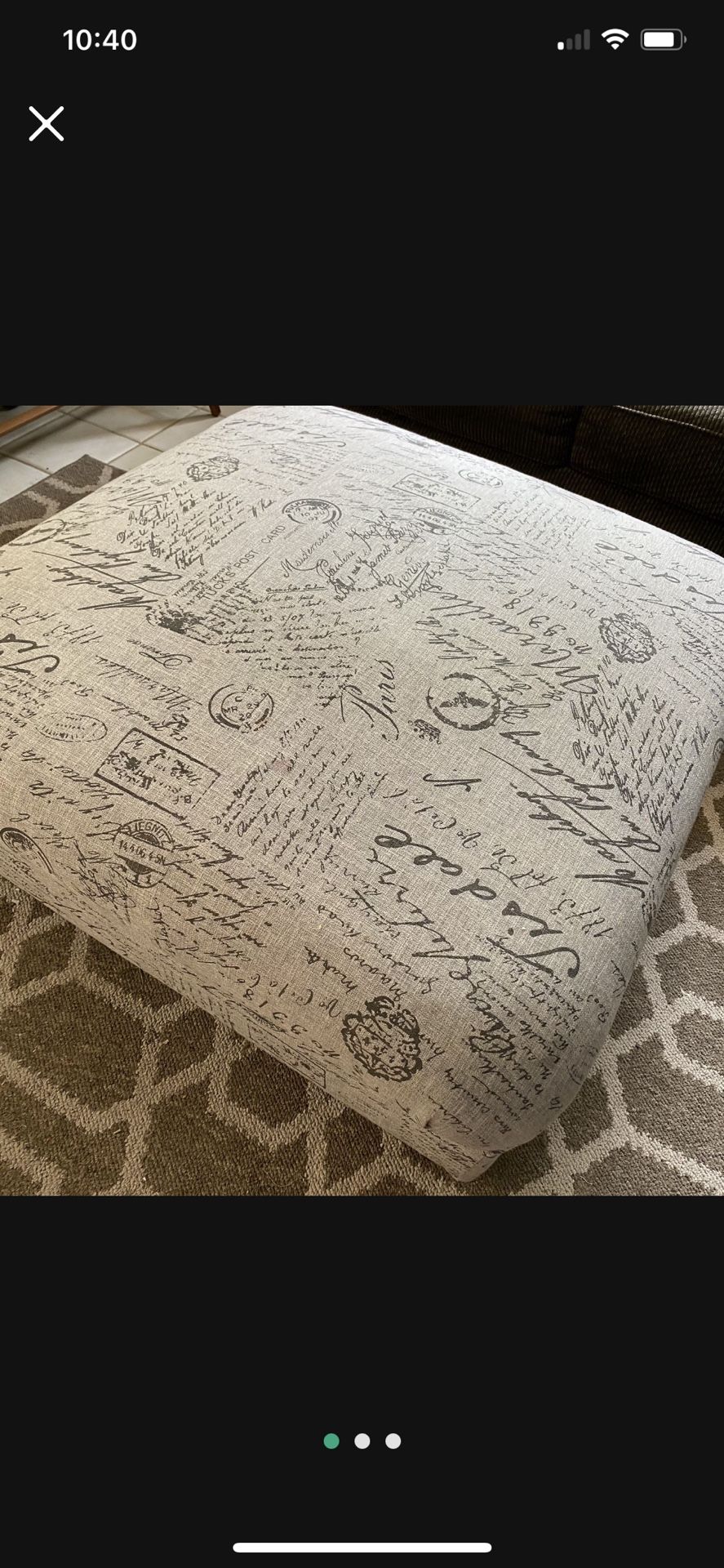 Oversized Ottoman With French Script Pattern