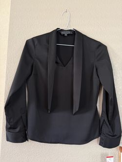 Anne Klein Essentials Black Tie-Neck Blouse