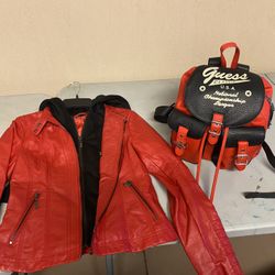 Guess Leather Jacket And Bagpack 