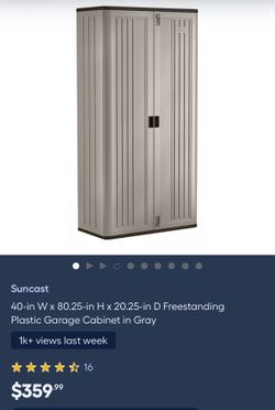 Suncast 40-in W × 80.25-in H x 20.25-in D Freestanding Plastic Garage Cabinet in Gray