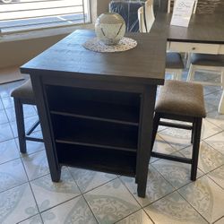 Brown Counter Height Table With Shelves 