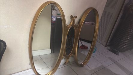large vintage/retro gold-toned triple (trifold) mirror.