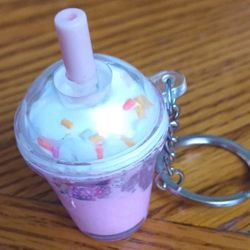 Handmade One Of A Kind Pink Drink Resin Keychain With Whipped Cream