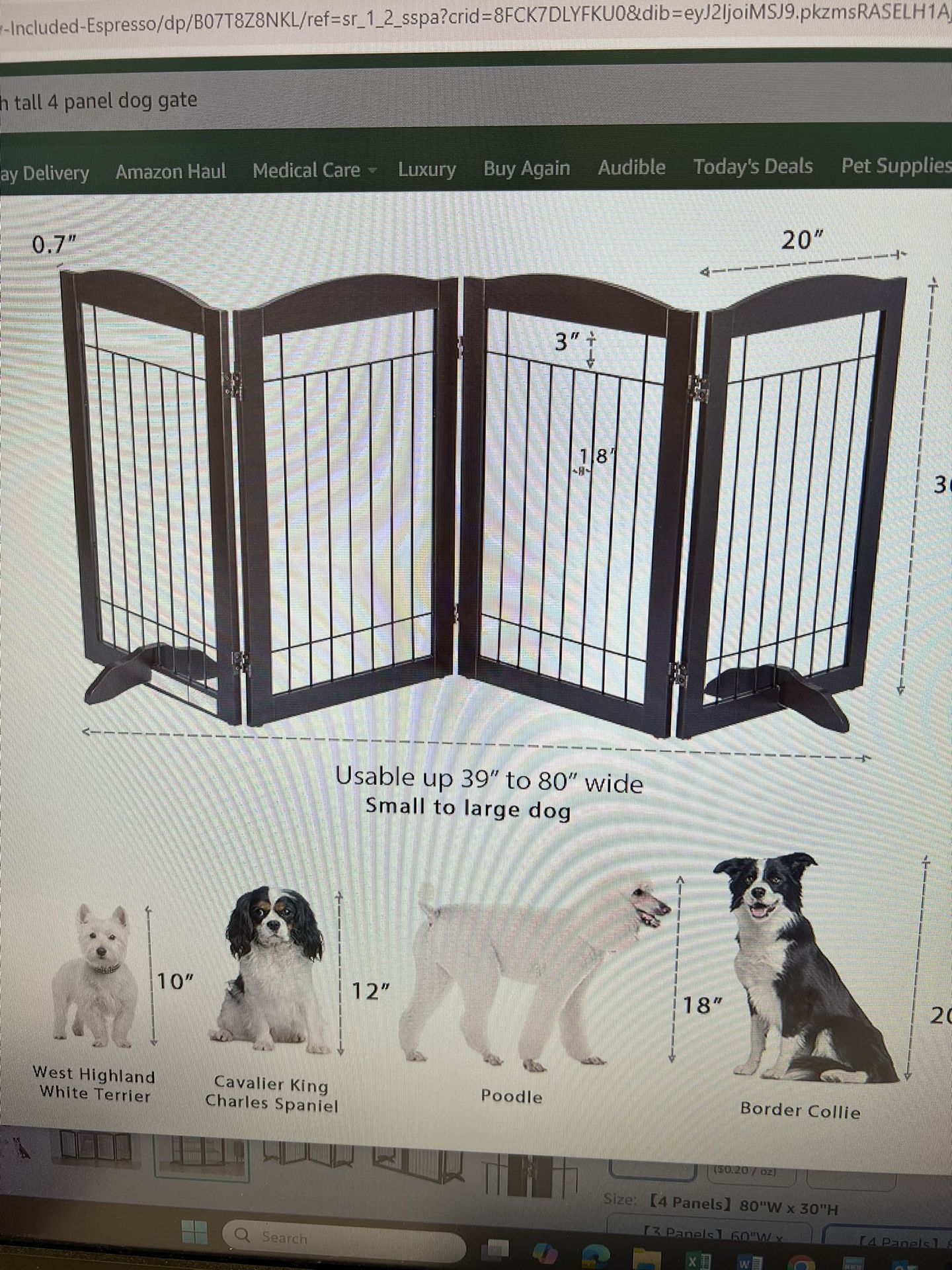 PET GATE - 4 PANEL 30” H x 84” L ADJUSTABLE