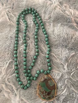 Turquoise Beaded Necklace with Stone Pendant