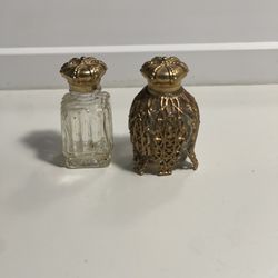 2 Antique Ormolu Glass Perfume Bottles - One With Filigree