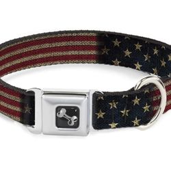 Dog Collar Seatbelt Buckle Vintage US Flag Stretch  Size 11-16.5 Medium  Too Large Dogs  Lot1 2