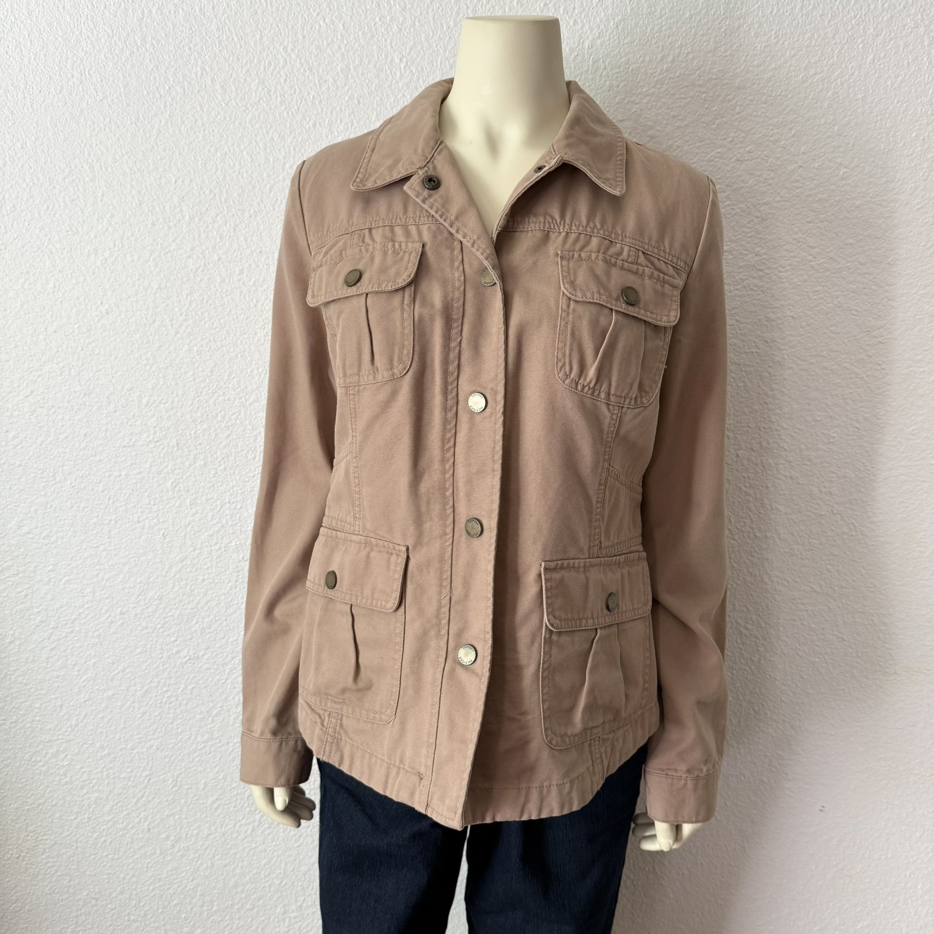Tommy Hilfiger Women's Tan Canvas Utility Jacket With Elbow Patches Size M