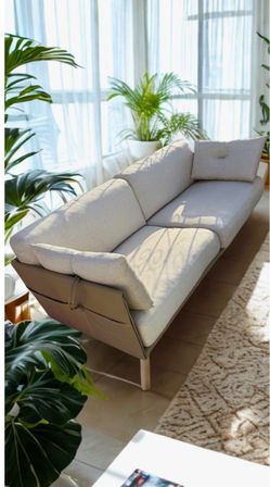 Modern beige/cream Leather/Fabric Sofa