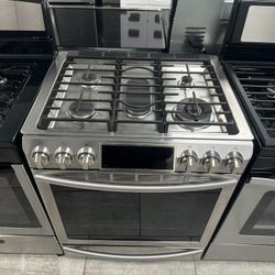 Samsung 30 Inch Slide Gas Range 5.8 Cu.ft Convection Oven Revéale Self Clean With 5 Burners Stainless Steel 