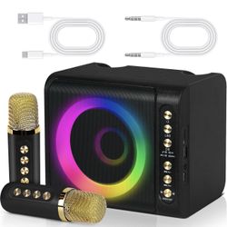 PecPex Karaoke Machine with 2 Wireless Microphones, Portable Karaoke Machine for Adults & Kids, Karaoke Microphone with PA System, LED Lights, Karaoke