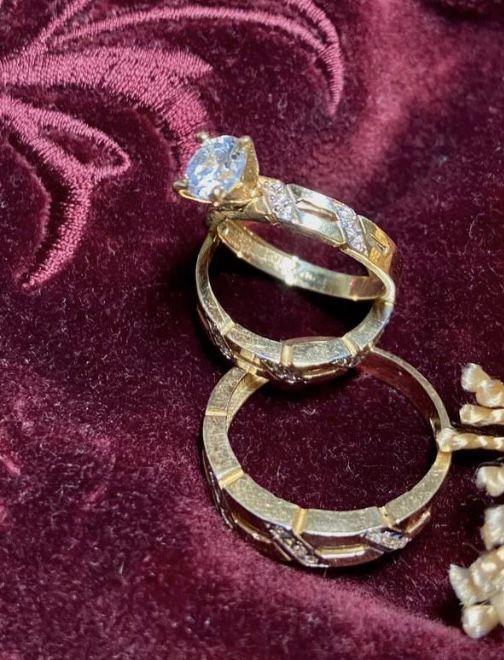 Genuine Gold Wedding Ring Engagement Set 2 Women’s 1 Men’s