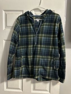 Plaid Fleece Quarter-Zip Hooded Pullover size L