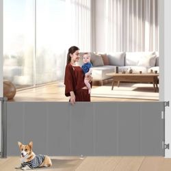 NEW 120 Inch Retractable Gate 34 Inch Tall with Reinforced Strip Design for Indoor and Outdoor New, Open Box