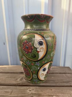 Signed Luis Cortez Tonalá Mexican Folk Art Terracotta Vase – 14”