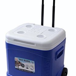 Igloo Ice Cube Wheeled Roller Cooler, White/Blue, 60 Qt