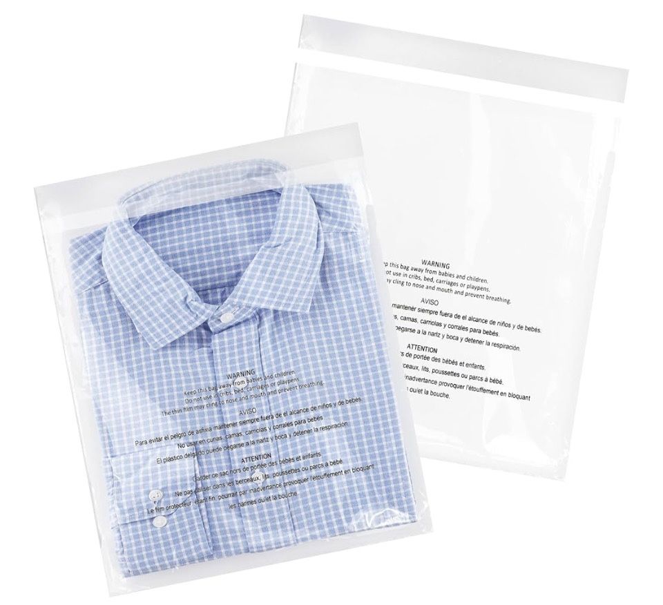 500 Pcs - 12" × 18" Poly Bags with Suffocation Warning Self Seal