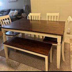 Whiteburgs dining table set And Server With Shelves And Drawer 